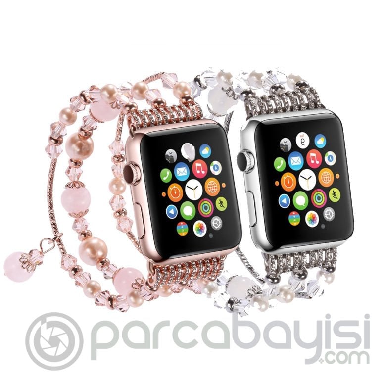 Ally Apple Watch 7-8 45mm 6-5-4 44mm Boncuk Taşlı Lux Kordon Kayış 3-2-1 42mm