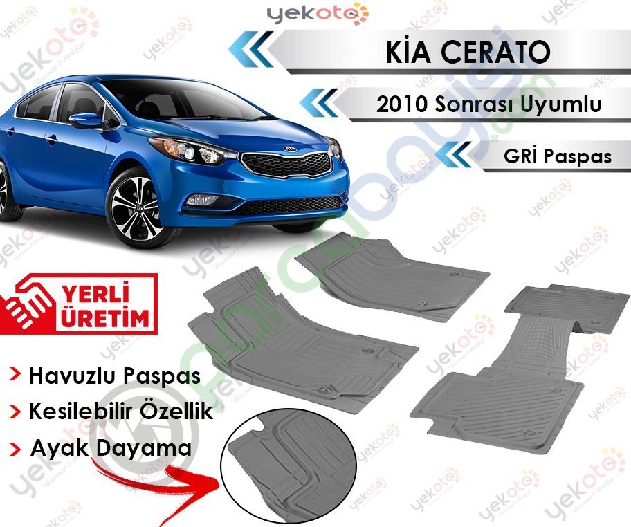 Kia Cerato 2010 Sonrası Uyumlu Havuzlu Kesilebilir Gri Paspas