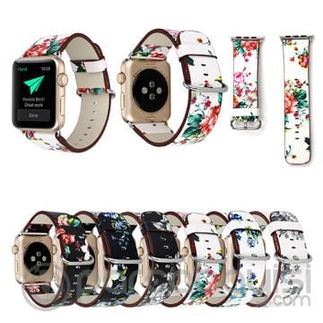 Ally Apple Watch 7-8 41mm 6-5-4 40mm Gül Desenli Pu Deri Kordon Kayış 3-2-1 38mm