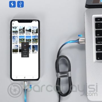 Baseus Horizontal İPhone 14-13-12 11,  2 Metre Uzun Şarj Usb Kablosu