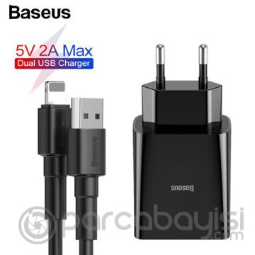 BASEUS Speed Mini Dual USB Çıkışlı 10.5W Hızlı Şarj Cihazı+İPhone Şarj Kablosu