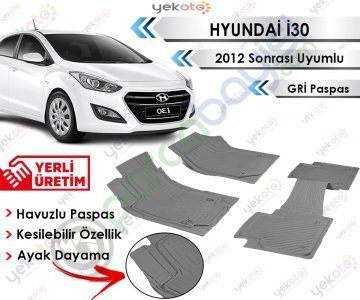 Hyundai İ30 2012 Sonrası Uyumlu Havuzlu Kesilebilir Gri Paspas