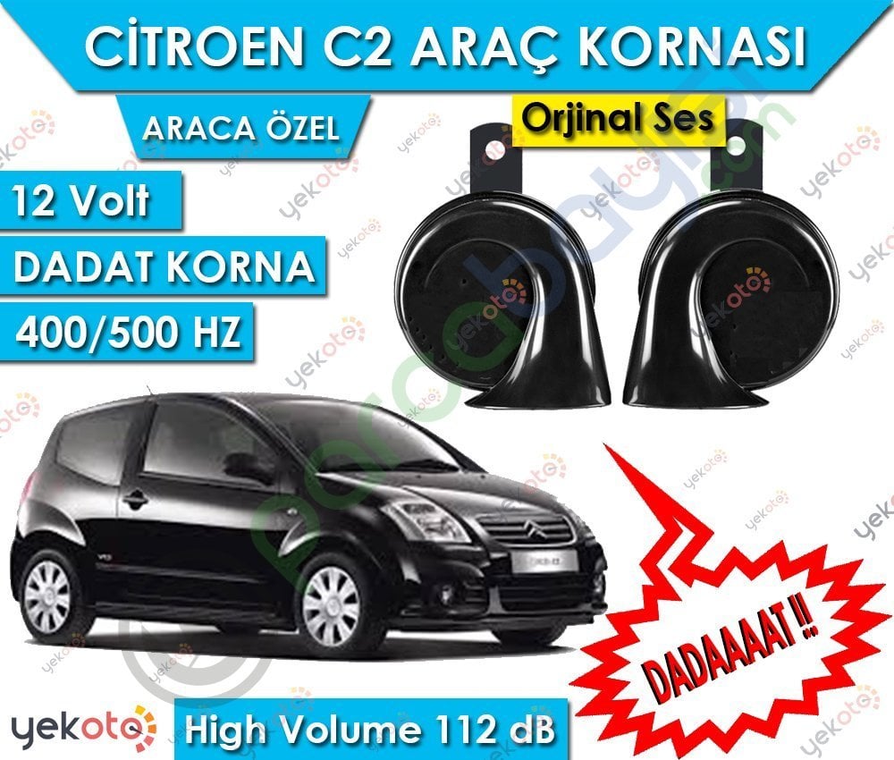 Citroen C2 Araç Kornası 12V Dadat Korna 400/500 Hz 112 Db High Volume 2 Adet