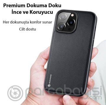 Dux Ducis Fino Serisi iPhone 14 Pro 6.1 inç Kılıf Premium Dokuma Silikon Kılıf