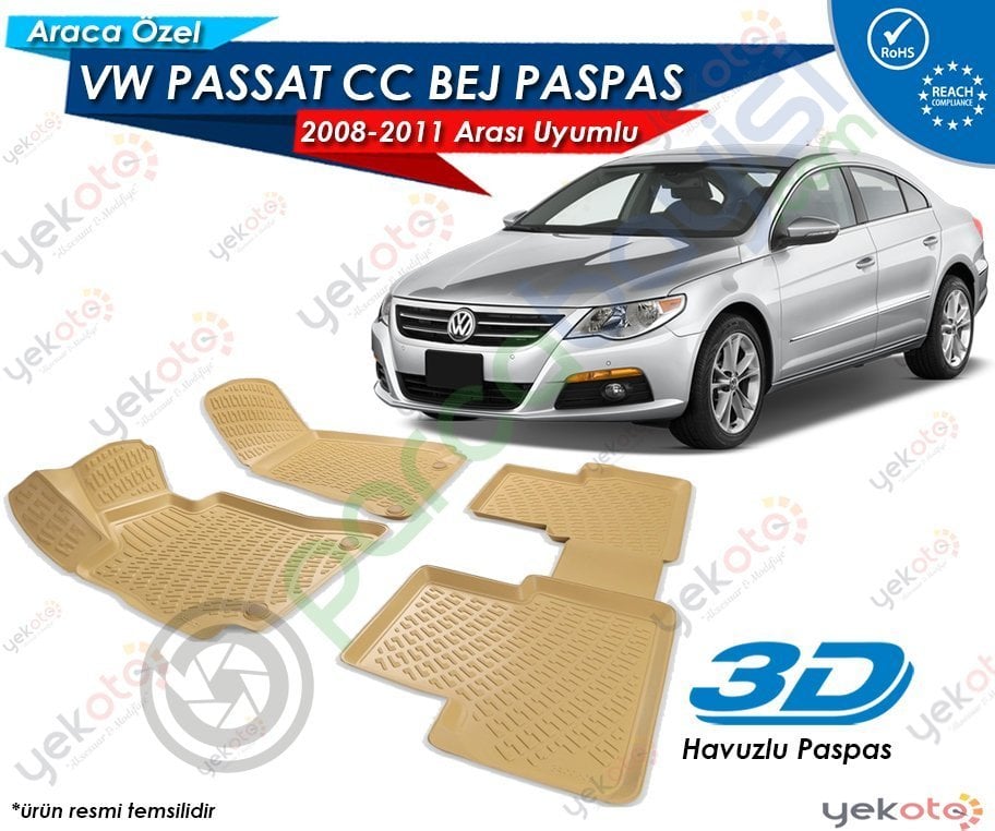 Volkswagen Passat Cc 2008-2011 Arası Uyumlu Bej Araca Özel 3D Havuzlu Paspas