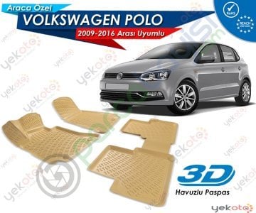 Volkswagen Polo 2009-2016 Arası Uyumlu Bej Araca Özel 3D Havuzlu Paspas