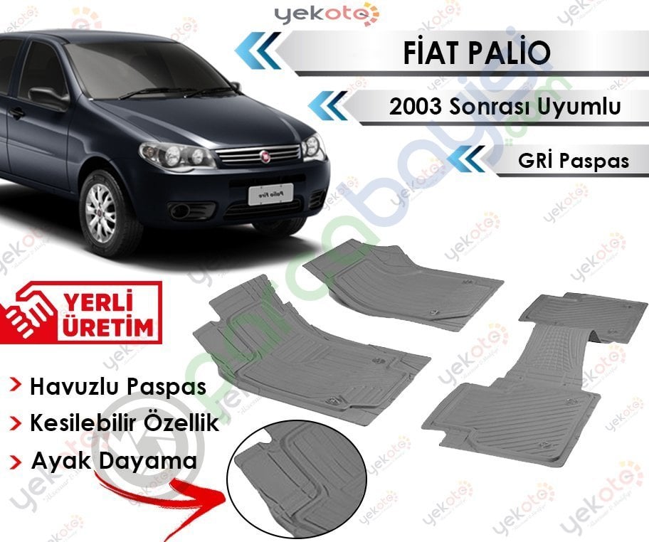 Fiat Palio 2003 Sonrası Uyumlu Havuzlu Kesilebilir Gri Paspas