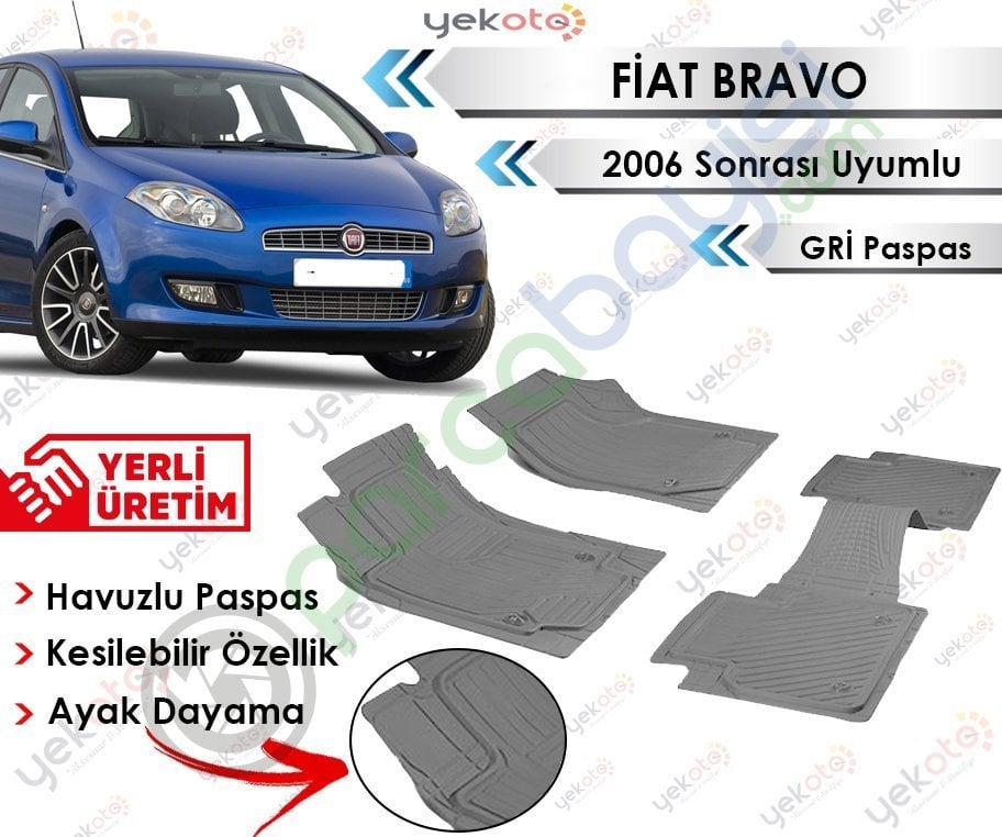 Fiat Bravo 2006 Sonrası Uyumlu Havuzlu Kesilebilir Gri Paspas