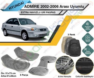 Hyundai Admire 2002-2006 Arası Uyumlu Extra Havuzlu Kesilebilir Gri Paspas