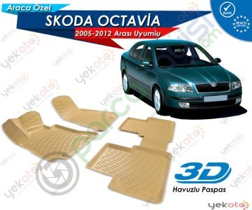 Skoda Octavia 2005-2012 Arası Uyumlu Bej Araca Özel 3D Havuzlu Paspas