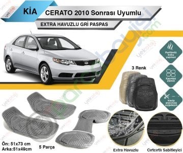 Kia Cerato 2010 Sonrası Uyumlu Extra Havuzlu Kesilebilir Gri Paspas