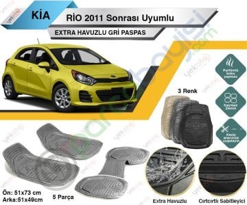 Kia Rio 2011 Sonrası Uyumlu Extra Havuzlu Kesilebilir Gri Paspas