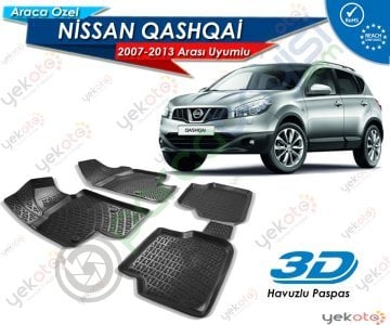 Nissan Qashgai 2007-2013 Arası Uyumlu Araca Özel 3D Havuzlu Paspas