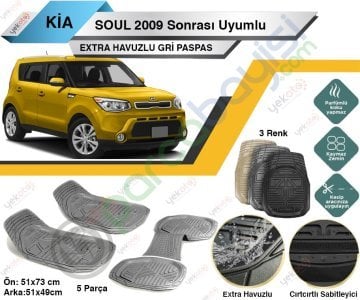 Kia Soul 2009 Sonrası Uyumlu Extra Havuzlu Kesilebilir Gri Paspas