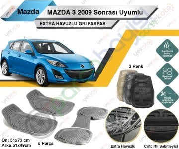 Mazda 3 2009 Sonrası Uyumlu Extra Havuzlu Kesilebilir Gri Paspas