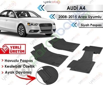 Audi A4 2008-2015 Arası Uyumlu Havuzlu Kesilebilir Siyah Paspas