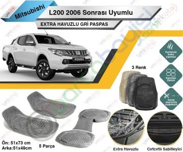 Mitsubishi L200 2006 Sonrası Uyumlu Extra Havuzlu Kesilebilir Gri Paspas