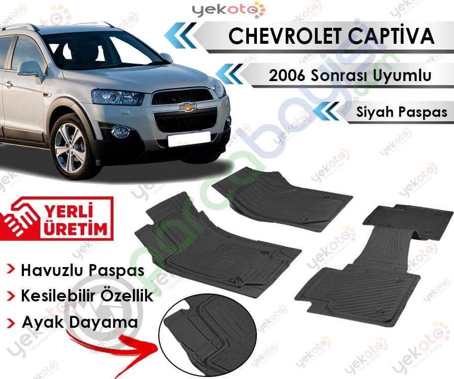 Chevrolet Captiva 2006 Sonrası Uyumlu Havuzlu Kesilebilir Siyah Paspas