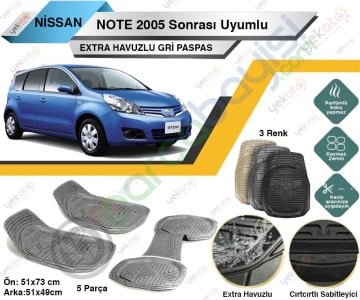 Nissan Note 2005 Sonrası Uyumlu Extra Havuzlu Kesilebilir Gri Paspas