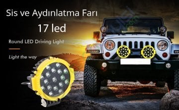 Yuvarlak 17 Led Sis Farı Spot Işığı Off Road Kamyonet Arazi Aracı Tekne Jeep Aydınlatma Barı 51W Sarı Çerçeveli