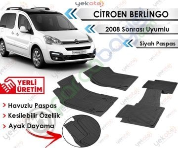 Citroen Berlingo 2008 Sonrası Uyumlu Havuzlu Kesilebilir Siyah Paspas