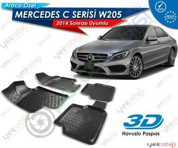 Mercedes C W205 2014 Sonrası Uyumlu Araca Özel 3D Havuzlu Paspas