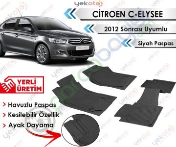 Citroen C-Elysee 2012 Sonrası Uyumlu Havuzlu Kesilebilir Siyah Paspas