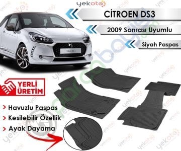 Citroen C3 Ds3 2009 Sonrası Uyumlu Havuzlu Kesilebilir Siyah Paspas