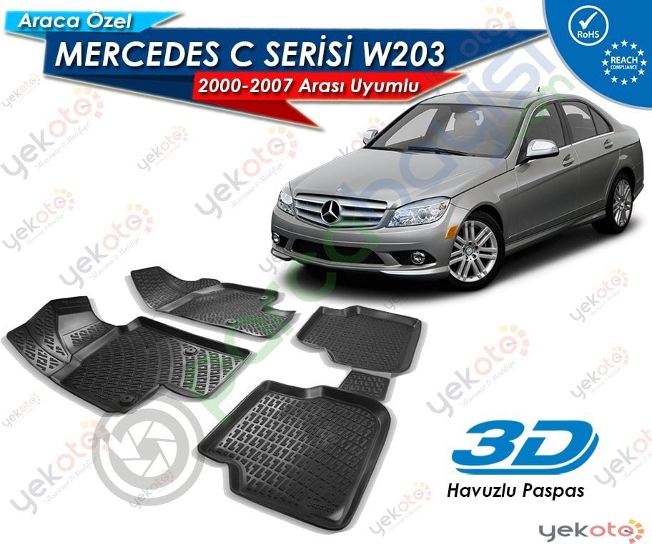 Mercedes C W203 2000-2007 Arası Uyumlu Araca Özel 3D Havuzlu Paspas