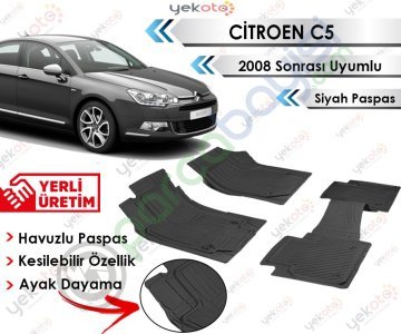 Citroen C5 2008 Sonrası Uyumlu Havuzlu Kesilebilir Siyah Paspas