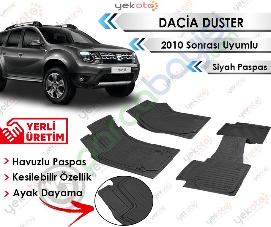 Dacia Duster 2010 Sonrası Uyumlu Havuzlu Kesilebilir Siyah Paspas