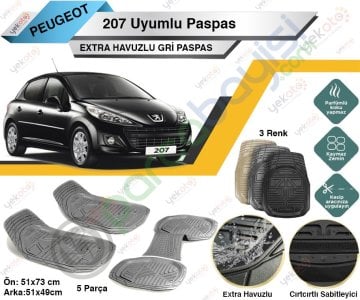 Peugeot 207 Uyumlu Extra Havuzlu Kesilebilir Gri Paspas