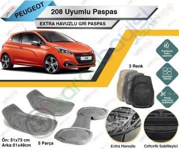 Peugeot 208 Uyumlu Extra Havuzlu Kesilebilir Gri Paspas