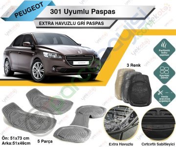 Peugeot 301 Uyumlu Extra Havuzlu Kesilebilir Gri Paspas