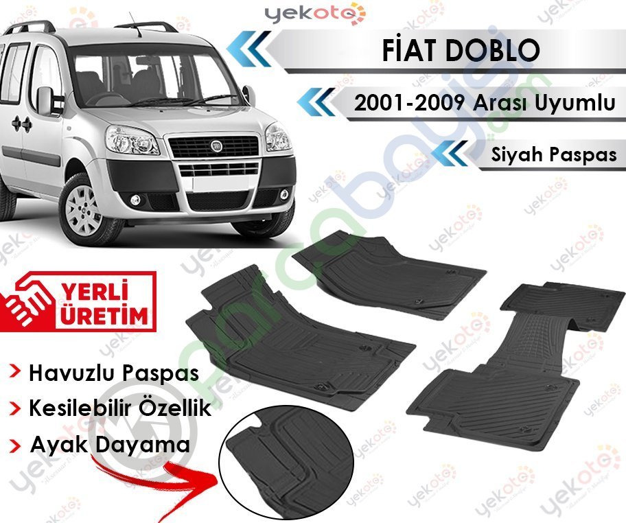 Fiat Doblo 2001-2009 Arası Uyumlu Havuzlu Kesilebilir Siyah Paspas