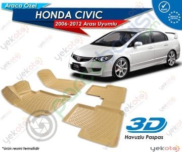 Honda Civic 2006-2012 Arası Uyumlu Bej Araca Özel 3D Havuzlu Paspas