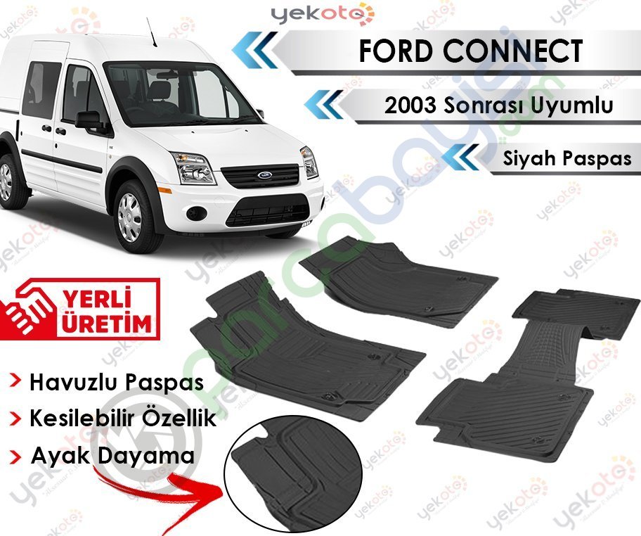 Ford Connect 2003 Sonrası Uyumlu Havuzlu Kesilebilir Siyah Paspas