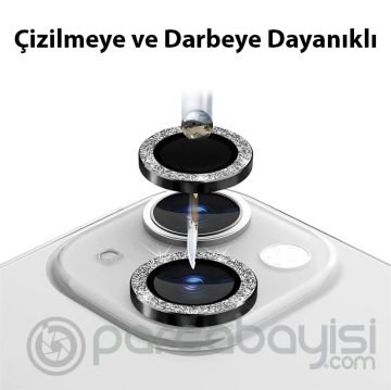 ALLY iPhone 14-14 Plus Diamond Taş İşlemeli Alüminyum Alaşımlı Kamera Lens Koruyucu