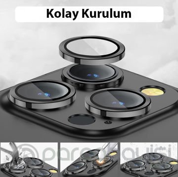 ALLY iPhone 14 Pro-14 Pro Max 3D Metal Çerçeveli Kamera Lens Koruyucu