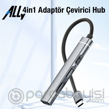 ALLY 4in1 Type-C+3.5mm+USB Girişli Çoğaltıcı Adaptör Çevirici Hub