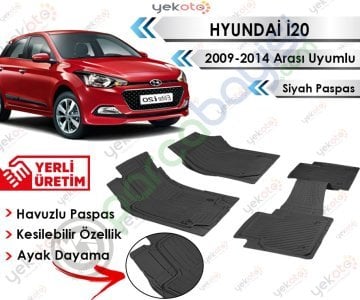 Hyundai İ20 2009-2014 Arası Uyumlu Havuzlu Kesilebilir Siyah Paspas