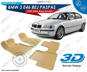 Bmw 3 E46 1998-2004 Arası Uyumlu Bej Araca Özel 3D Havuzlu Paspas