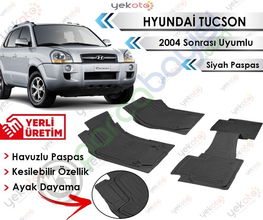 Hyundai Tucson 2004 Sonrası Uyumlu Havuzlu Kesilebilir Siyah Paspas