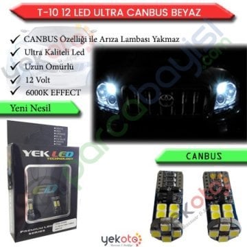 Yekled T10 Park Dipsiz Ampul Beyaz 12 Led Canbus Arıza Kesicili 12V Plaka İç Tavan Aydınlatma 2 Adet