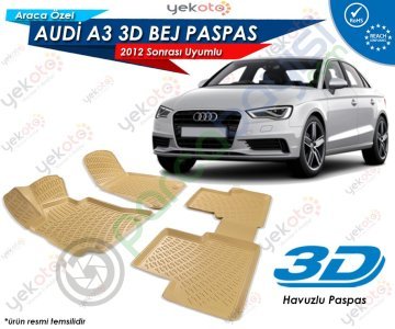 Audi A3 2012 Sonrası Uyumlu Bej Araca Özel 3D Havuzlu Paspas