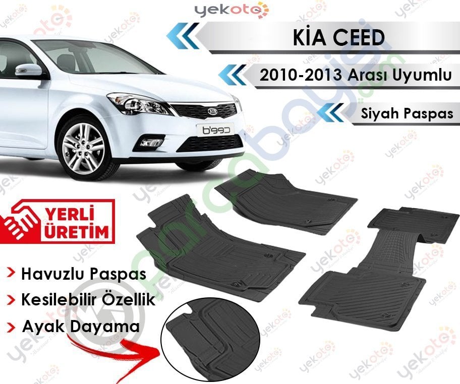 Kia Ceed 2010-2013 Arası Uyumlu Havuzlu Kesilebilir Siyah Paspas