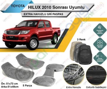 Toyota Hılux 2010 Sonrası Uyumlu Extra Havuzlu Kesilebilir Gri Paspas