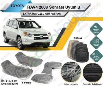 Toyota Rav4 2008 Sonrası Uyumlu Extra Havuzlu Kesilebilir Gri Paspas