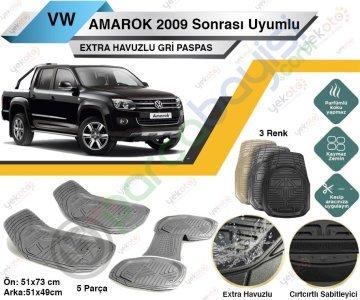 Volkswagen Amarok 2009 Sonrası Uyumlu Extra Havuzlu Kesilebilir Gri Paspas