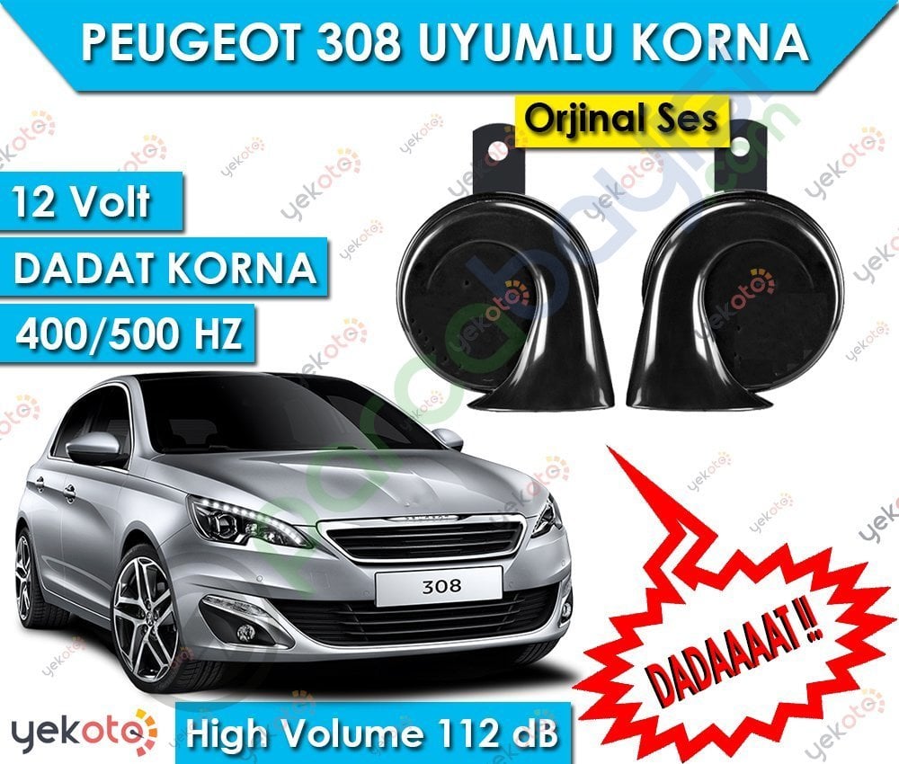 Peugeot 308 Uyumlu 12V Dadat Korna 400/500 Hz 112 Db High Volume 2 Adet